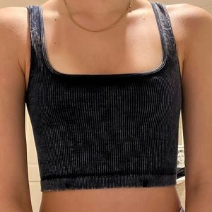Free People Navy Cropped Workout Top